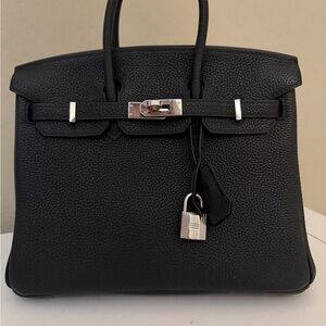 Classic Black Leather Top-Handle Bag with Silver Hardware